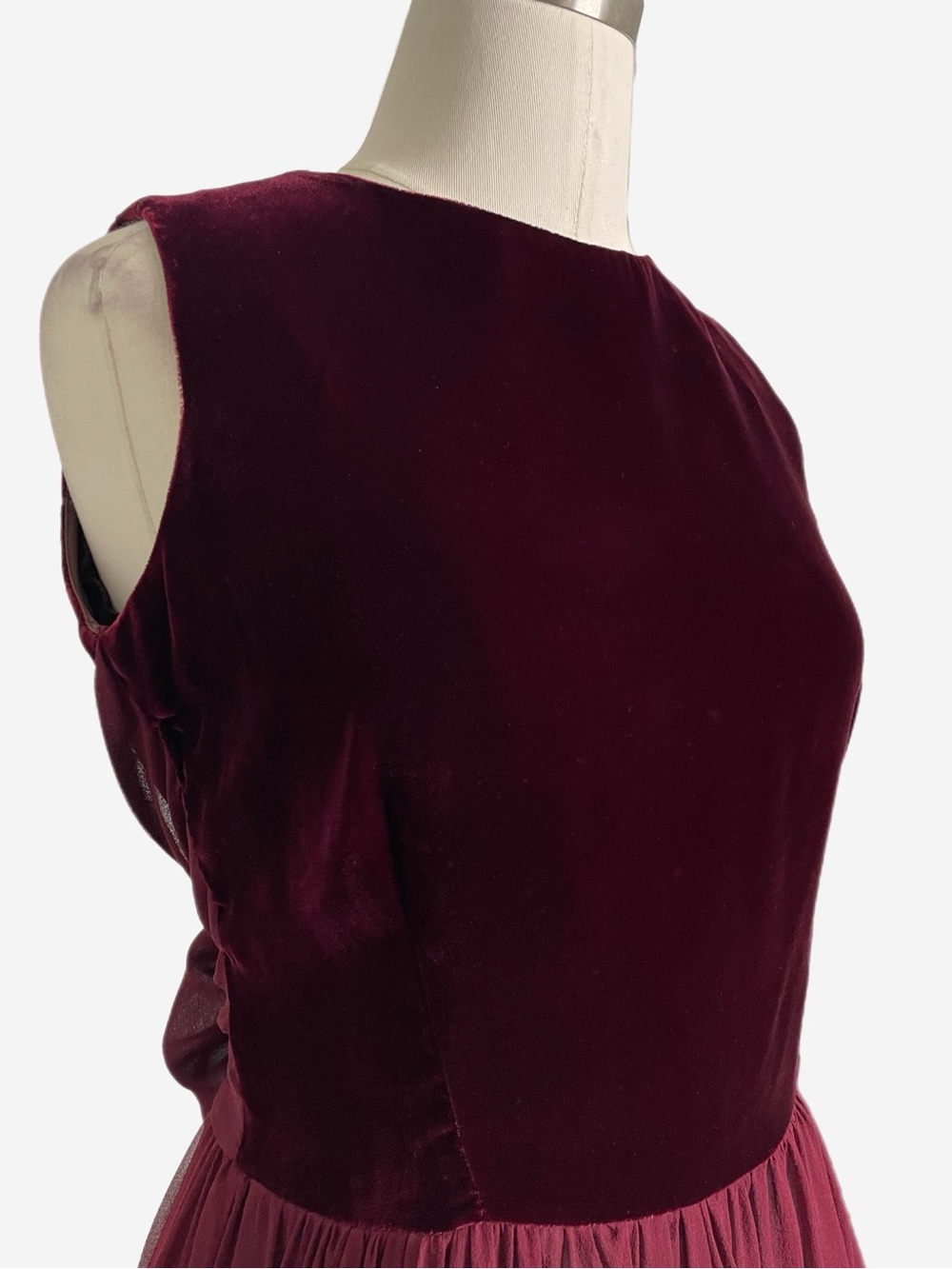 Vintage Y2K Elizabeth Wayman burgundy velvet silk bow mini dress whimsigoth S/M - Picture 4 of 12